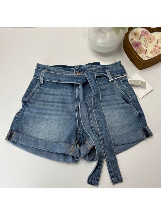 KanCan Pants - Kancan Cuffed Rigid Mid Rise Denim Jean Shorts Blue Removable Belt Women 24 NWT